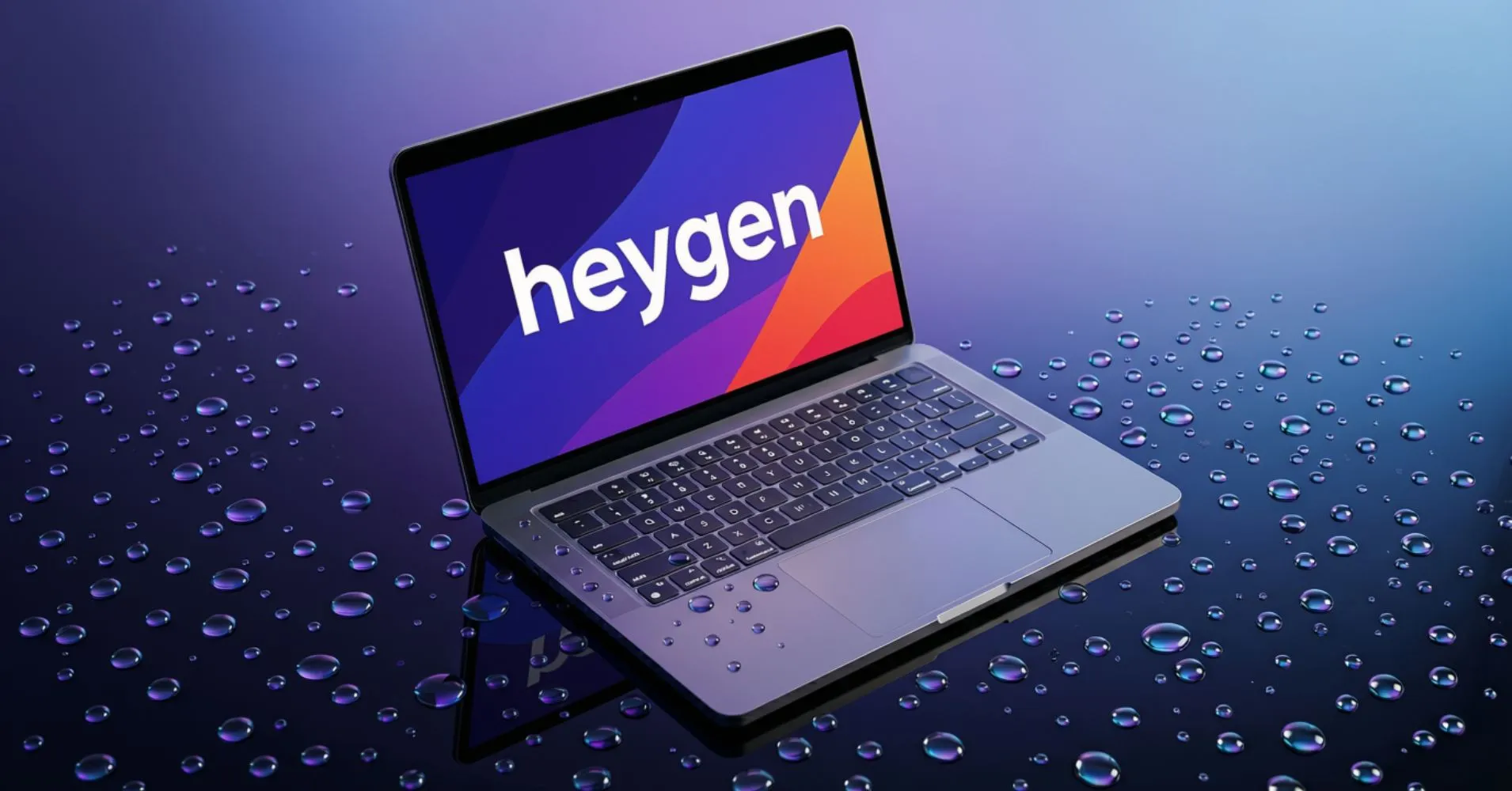 Laptop with "HeyGen" written on it with abstract background