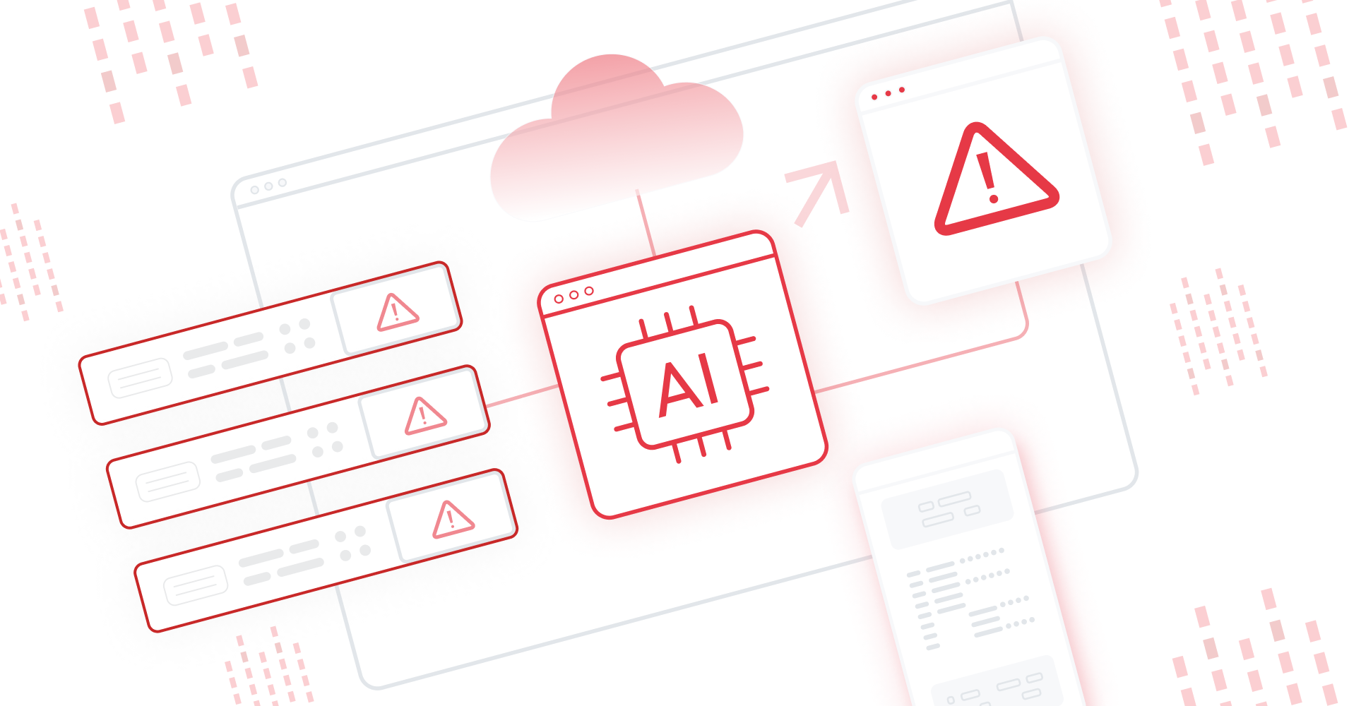 Illustration som visar en AI-krets med varningsikoner, som representerar utmaningar och bekymmer med artificiell intelligens i affärsverksamhet.