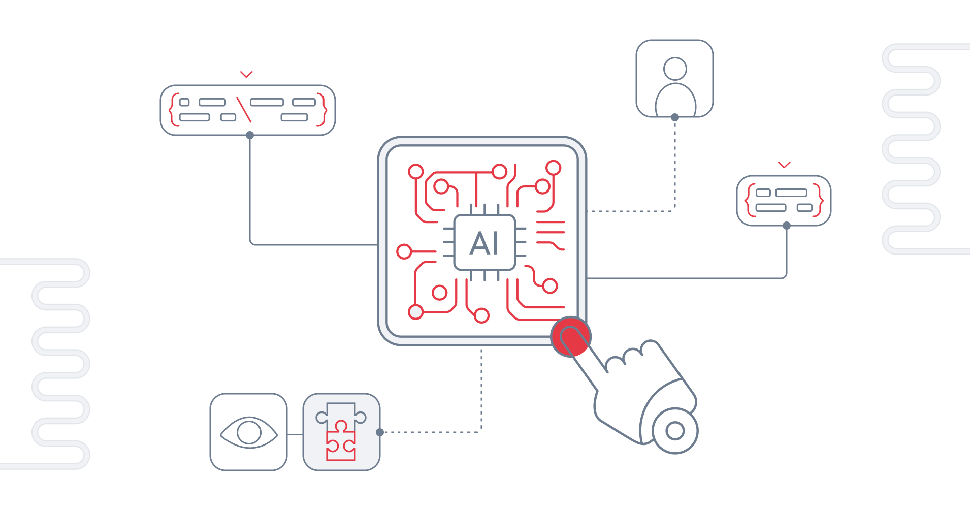 Conceptual graphic showcasing ethical AI practices and ESG standards, featuring AI circuit connections and human interactions.