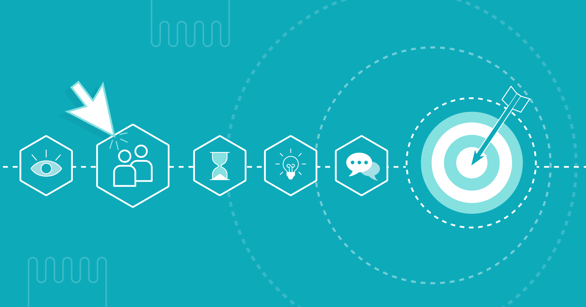 Abstract visual of staff augmentation and IT body leasing workflow represented with icons for collaboration, vision, and goals on a light blue background.