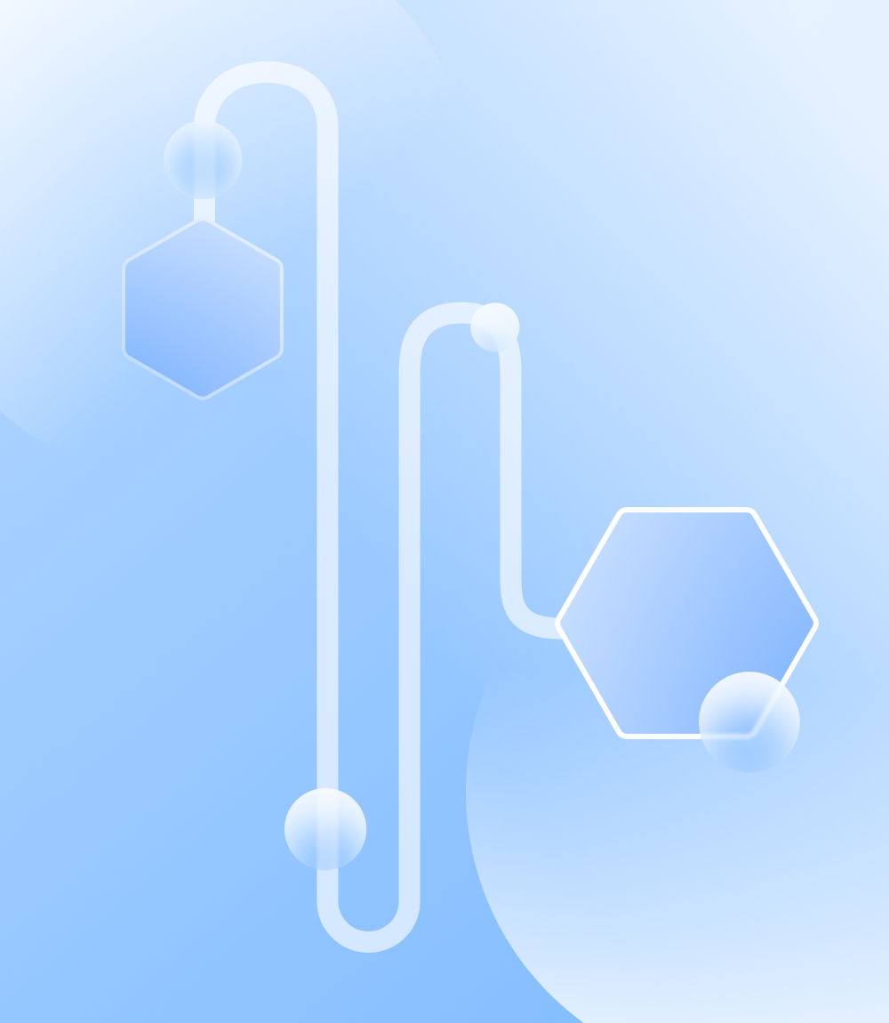 Vertical blue gradient banner featuring hexagonal shapes and lines, evoking the structure and connectivity of data in API serialization and deserialization processes.
