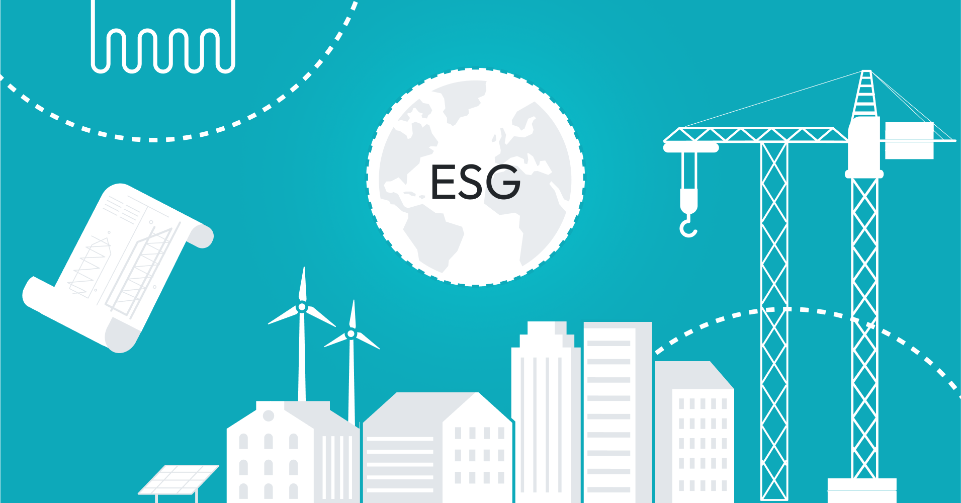 Illustration to the article about importance of ESG factors in construction sector, and how AI can help in reporting sustainability efforts.