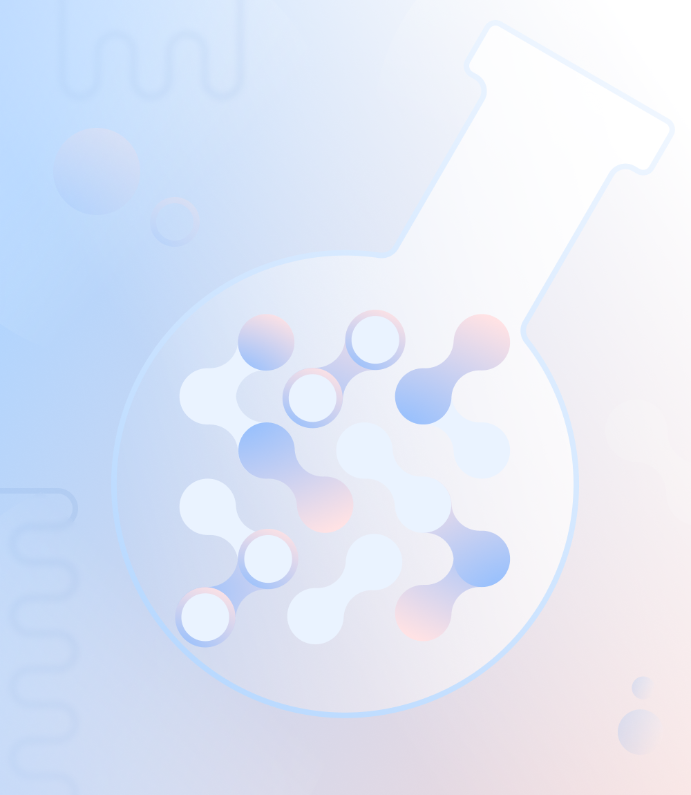 Simplified version of a laboratory flask with blue and pink bubbles, set against a gradient background with circuit-like designs, suitable for a science or technology-themed article preview.