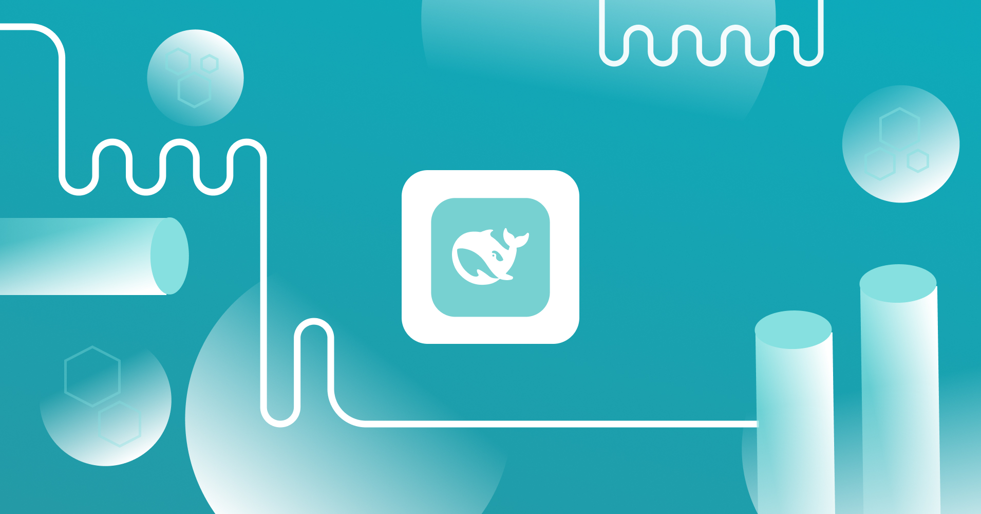 Illustrative preview of DeepSeek AI logo featuring a stylized whale icon on a turquoise background with abstract design elements.