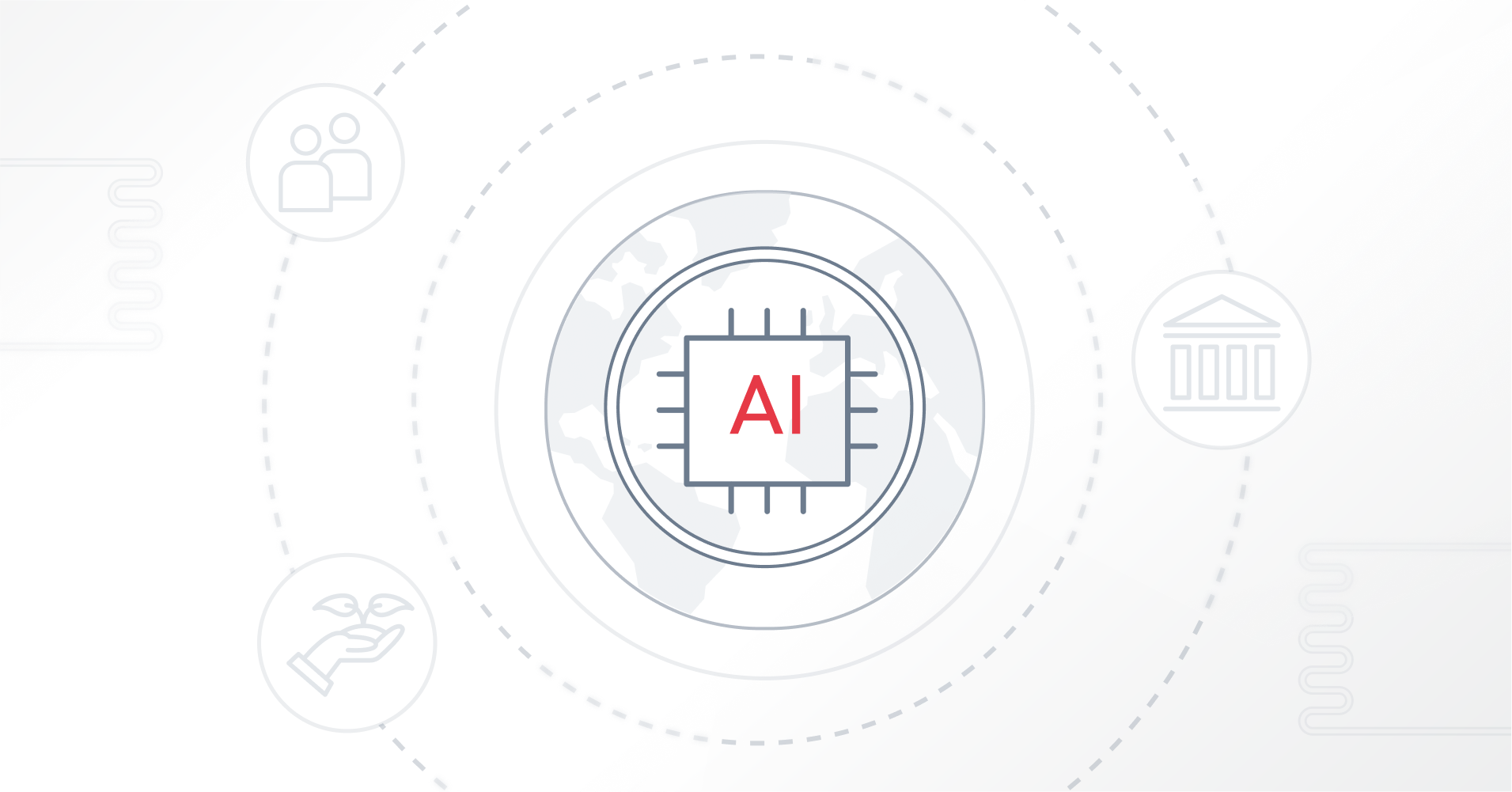 Illustration highlighting the integration of ESG principles and AI technology, showcasing an AI chip and related elements