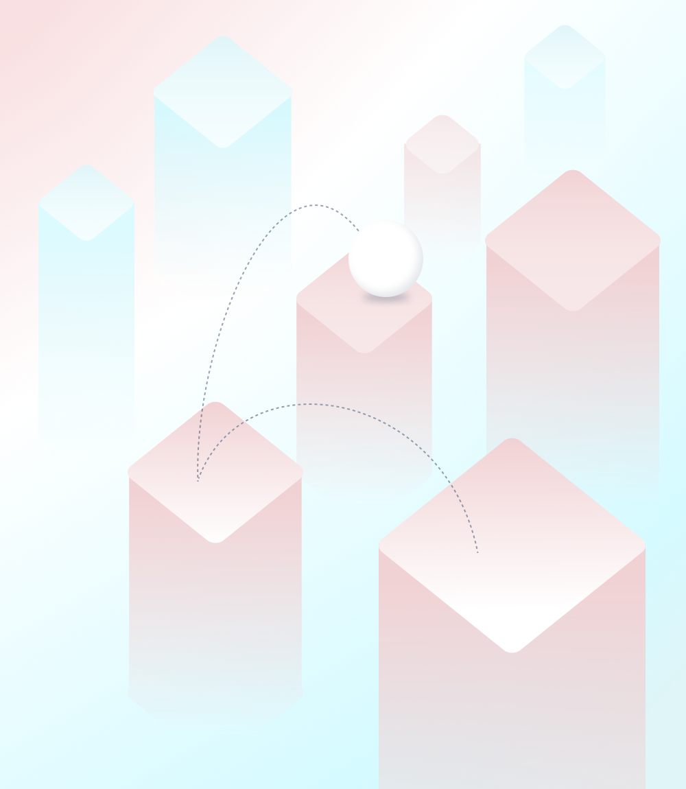 Pastel pink and blue geometric background representing front-end development concepts, used in 'Who's the Front-End Developer' article.