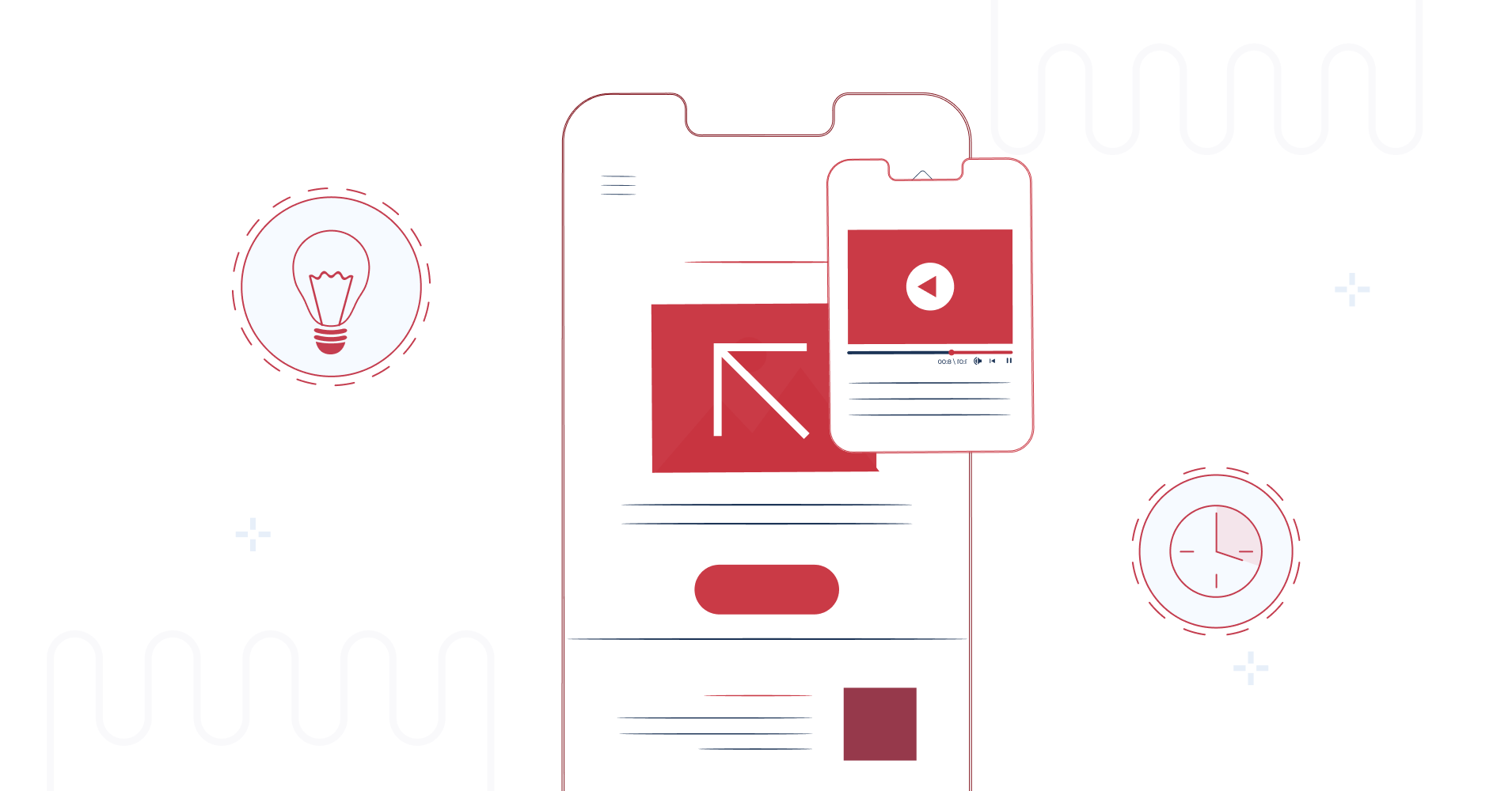Obraz przedstawiający interfejs aplikacji mobilnej z czerwonymi ikonami i przyciskami, reprezentujący koncepcję mikrofrontendów w artykule "Microfrontend: innowacyjne podejście do architektury frontendu"