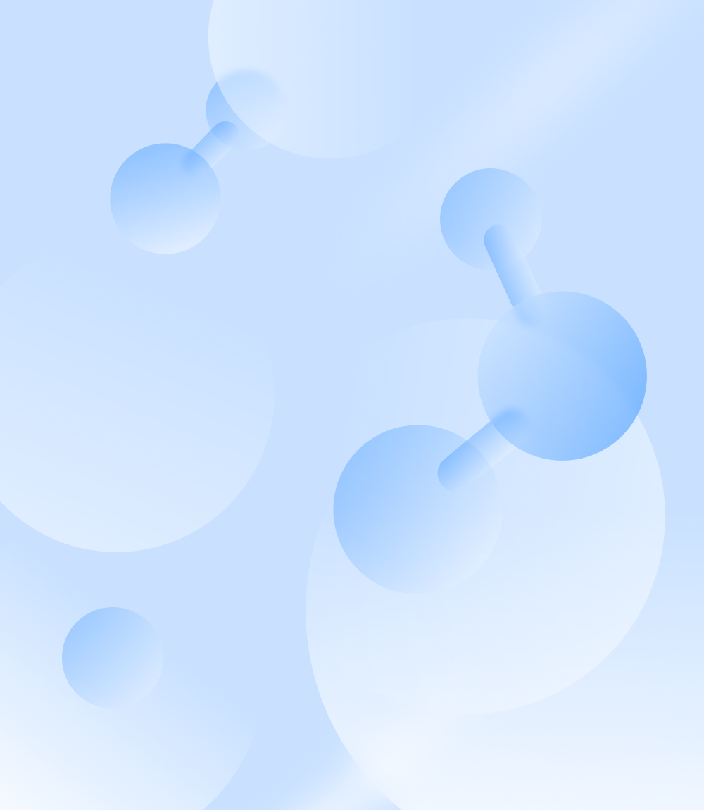 Cool blue spheres connected by lines on a gradient background, representing the simplicity and connectivity of no-code development tools