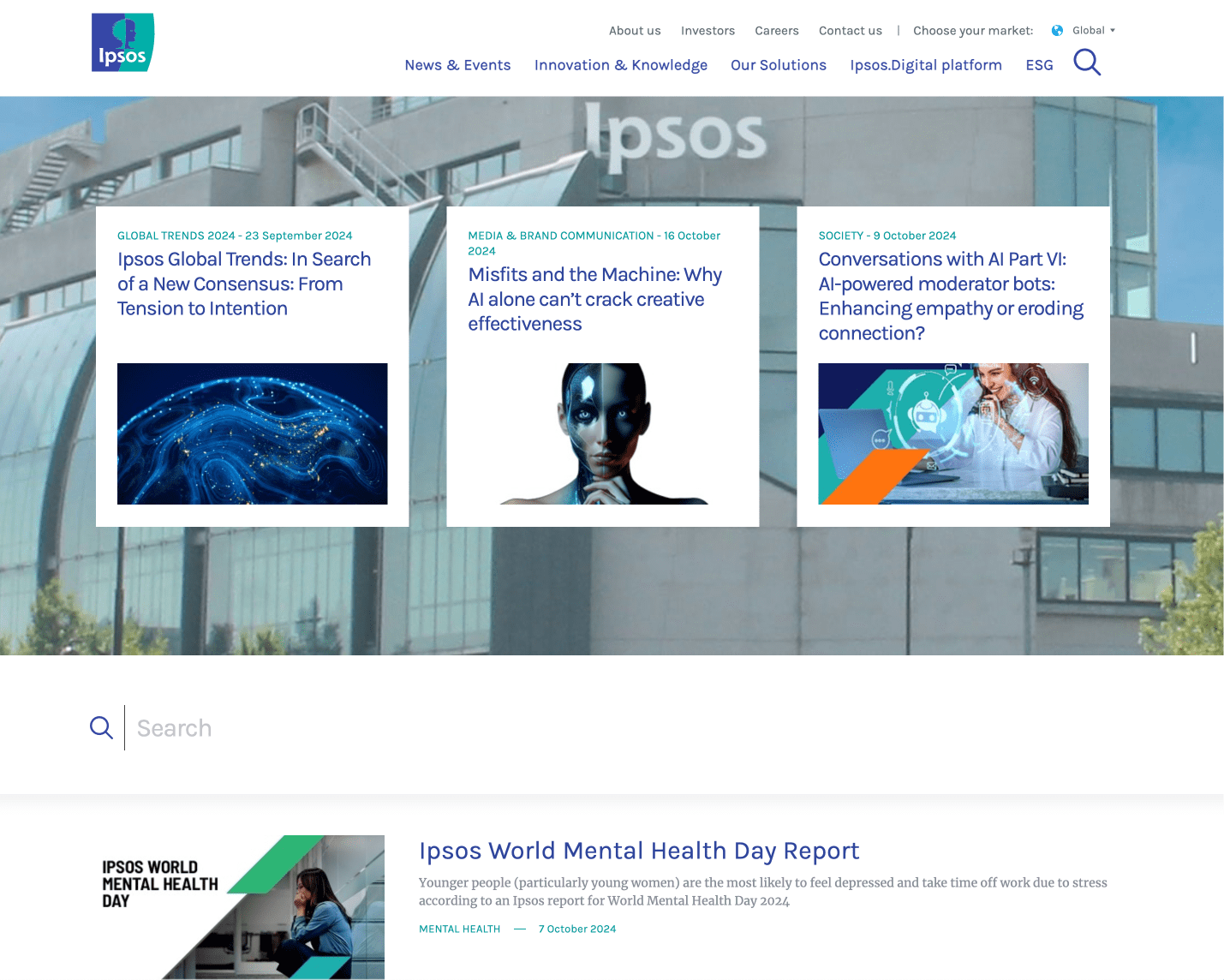 Screen of a website of Ipsos - a market research firm 