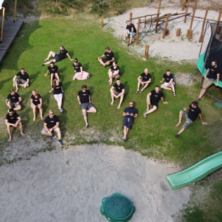 The team resting during the team-building trip