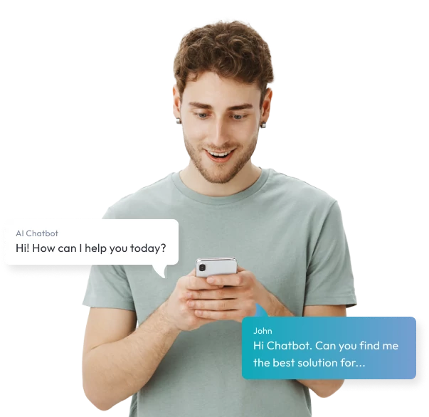 Man texting with chatbot