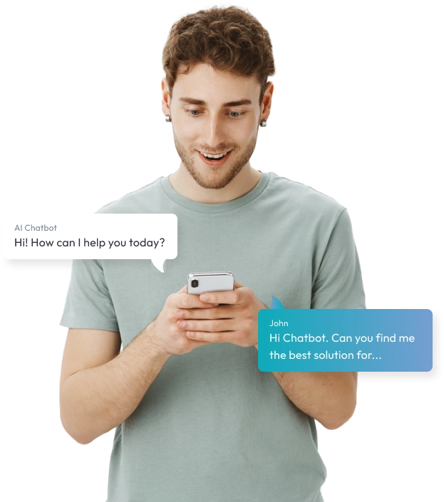 Man texting with chatbot