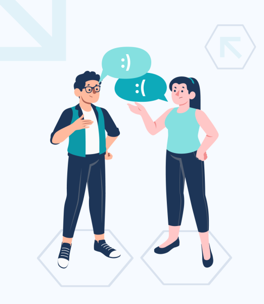 Illustration of two people giving each other feedback with different emotions