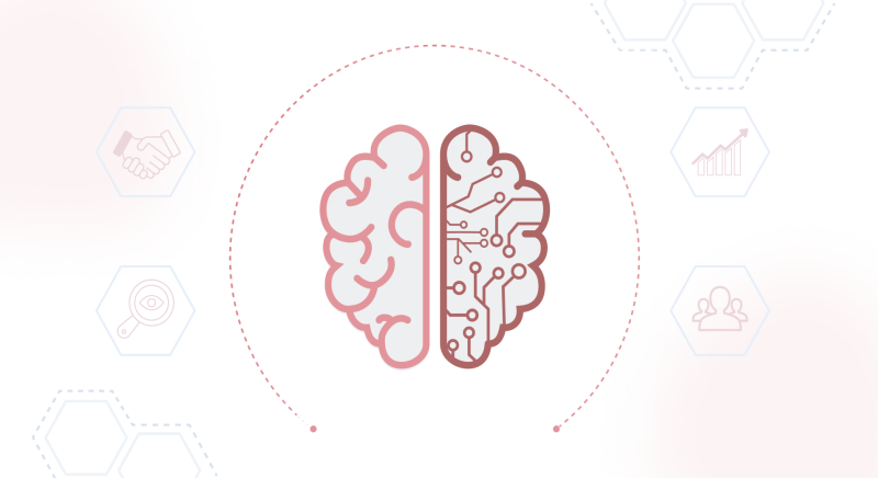 Illustration of a brain split into two halves, with one side showing neural structures and the other side representing circuitry, symbolizing the integration of artificial intelligence in understanding and mitigating AI bias.