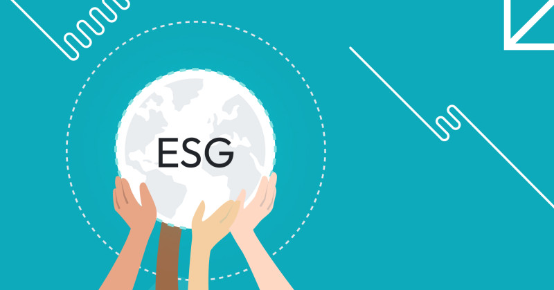 Preview illustration including text "ESG", planet and hands around it, representing the idea of social impact. 